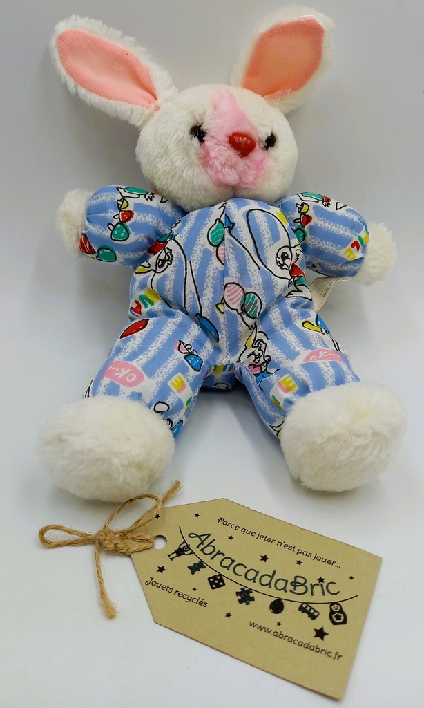  Peluche doudou ancien lapin blanc et rose - SV ITALO