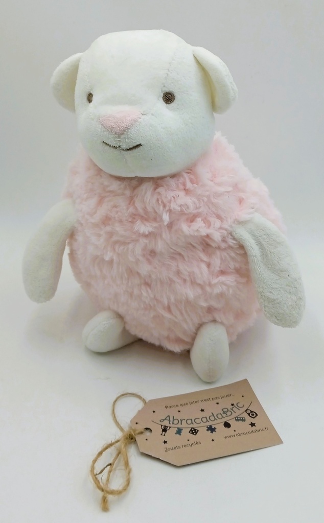 Peluche mouton blanc et rose 27cm - ATMOSPHERA