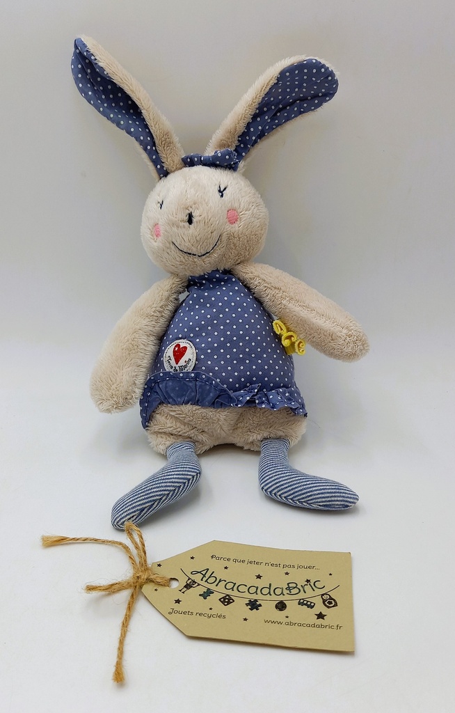 Lapin à pois gris et bleus 20cm - TERRE DE MARiNS
