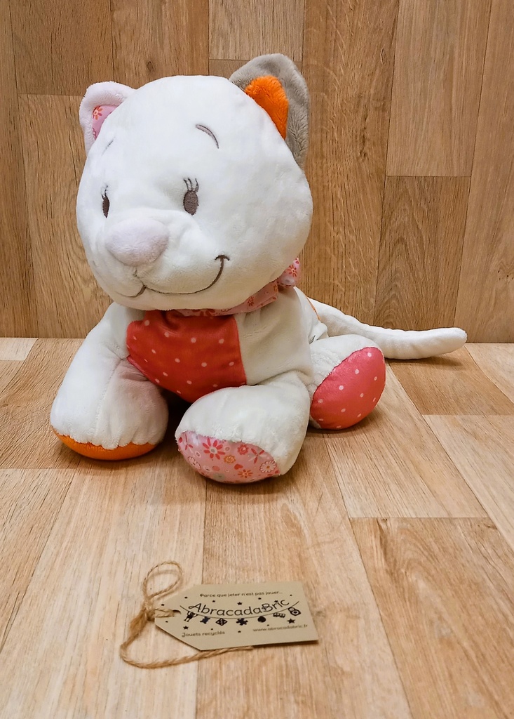 Chat blanc et rose 36cm - NOUKiE'S 