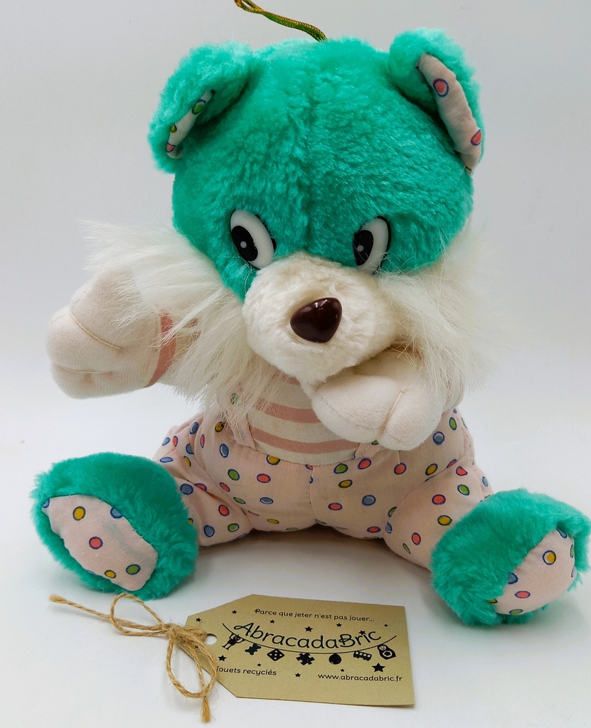 Peluche chat vert et blanc -20cm