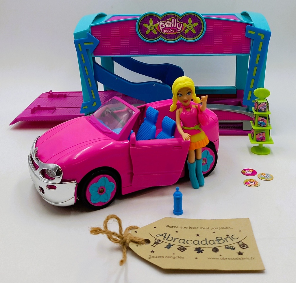 Voiture Cabriolet Polly Pocket Fushia et son garage - MATTEL 