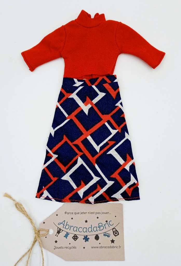 Mes p'tits habits de Barbie ensemble jupe  bleu et rouge 21 cm