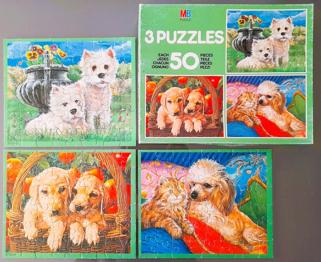Puzzles "Chiots et Chaton" 3x50p - MB 