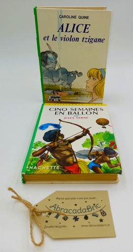Lot x2 "Alice et le violon tzigane" et "Cinq semaines en ballon" vintage - BiBLiOTHEQUE VERTE