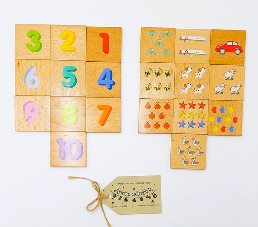 Jeu d'association "chiffres et images" en bois