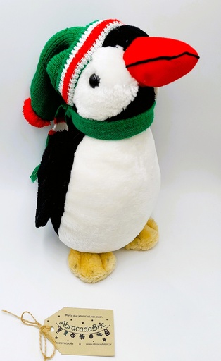 Pingouin avec son écharpe et son bonnet 30cm