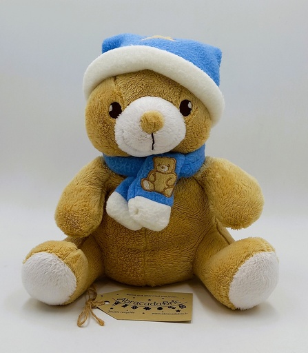 Ours avec bonnet et écharpe bleu 20cm