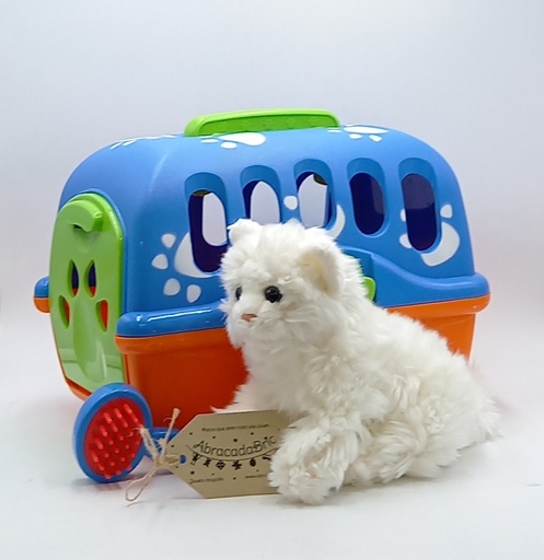 Peluche chat 20cm et sa cage de transport