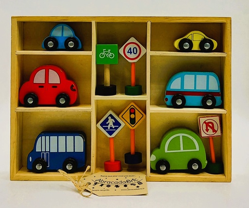 Coffret de voiture en bois avec panneaux de signalisation - KiNG JOUET
