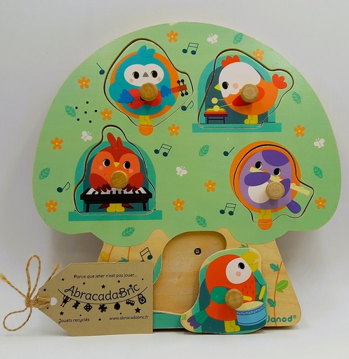 Puzzle musical en bois "les oiseaux en fête" 5p - JANOD 