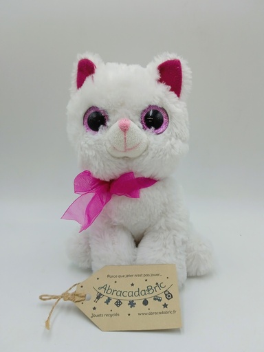 Peluche chat blanc yeux brillant - 22cm 