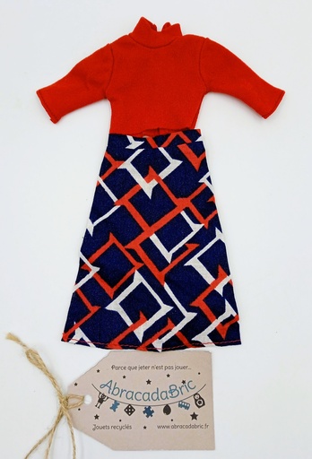 Mes p'tits habits de Barbie ensemble jupe  bleu et rouge 21 cm